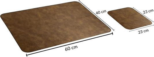 Set di Tappetini da Scrivania in Vera Pelle Nuvolato Camel