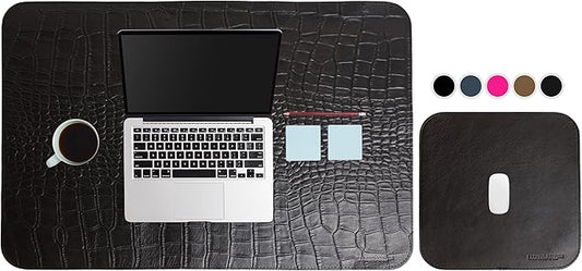 Set di Tappetini da Scrivania in Vera Pelle Cocco Nero