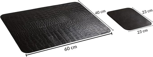 Set di Tappetini da Scrivania in Vera Pelle Cocco Nero