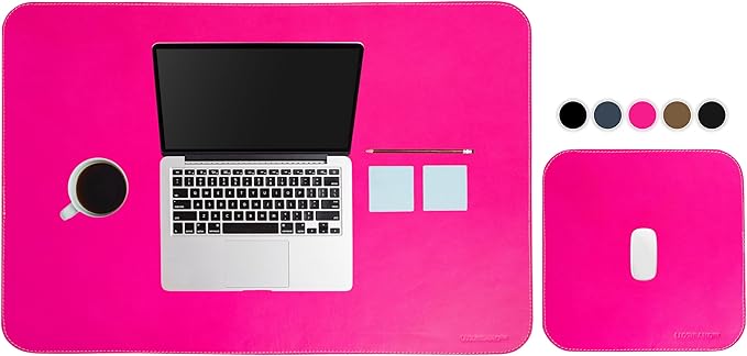 Pink Genuine Leather Desk Mat Set