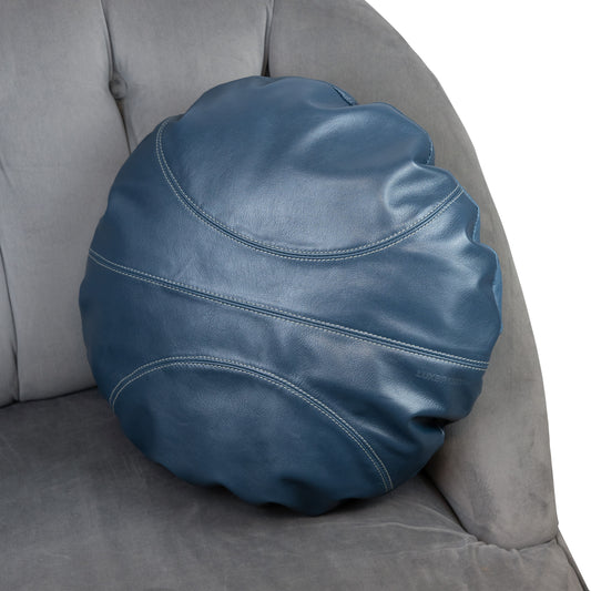 Cuscino decorativo in Vera Pelle al vegetale, rotondo - Blu