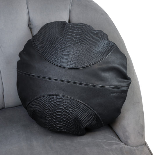 Cuscino decorativo in Vera Pelle al vegetale, rotondo - Nero Mamba