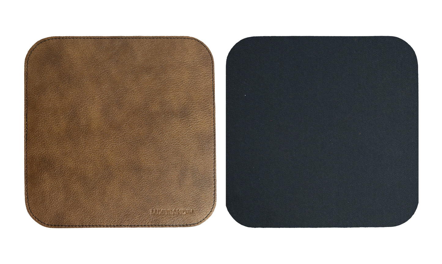 Set di Tappetini da Scrivania in Vera Pelle Nuvolato Camel