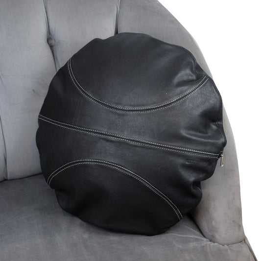 Cuscino decorativo in Vera Pelle al vegetale, rotondo - Nero