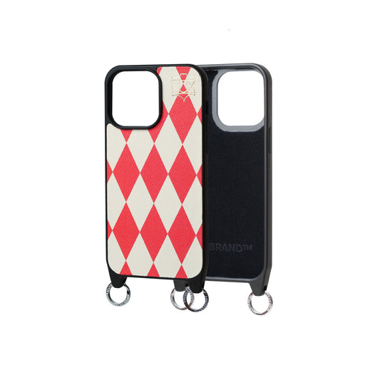 Red Chessboard Necklace – Genuine Leather Case with Shoulder Strap