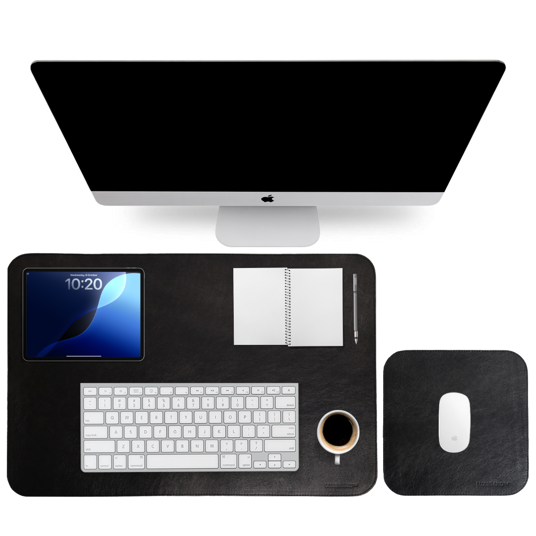 Set di Tappetini da Scrivania in Vera Pelle Nero