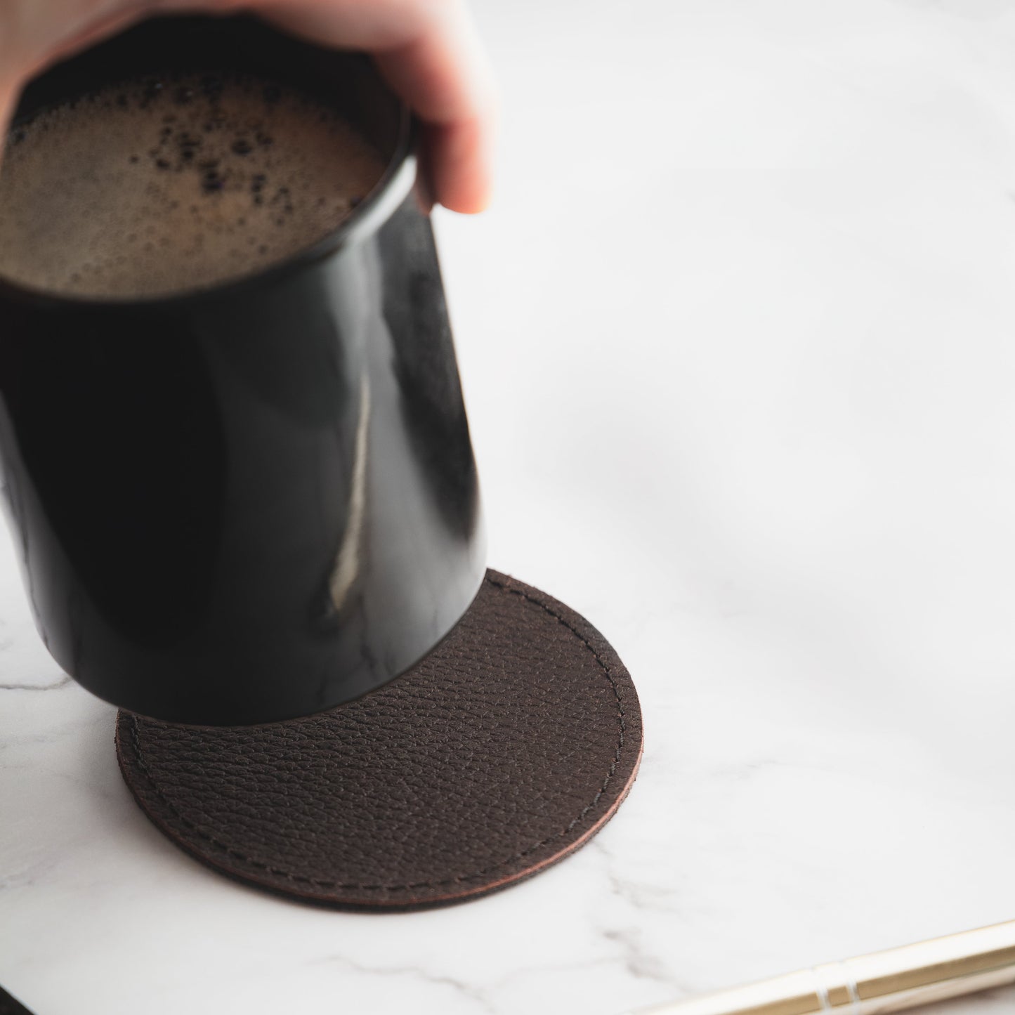Black Genuine Leather Desk Mat Set