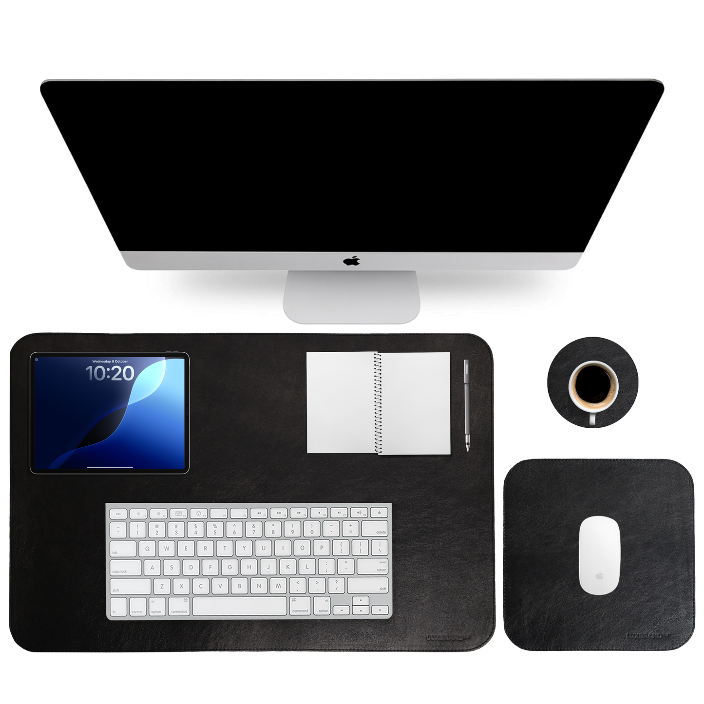 Set di Tappetini da Scrivania in Vera Pelle Nero