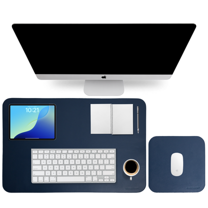 Blue Genuine Leather Desk Mat Set