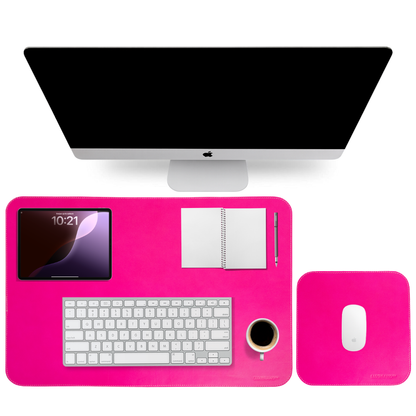 Pink Genuine Leather Desk Mat Set