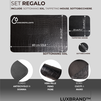 Set di Tappetini da Scrivania in Vera Pelle Cocco Nero