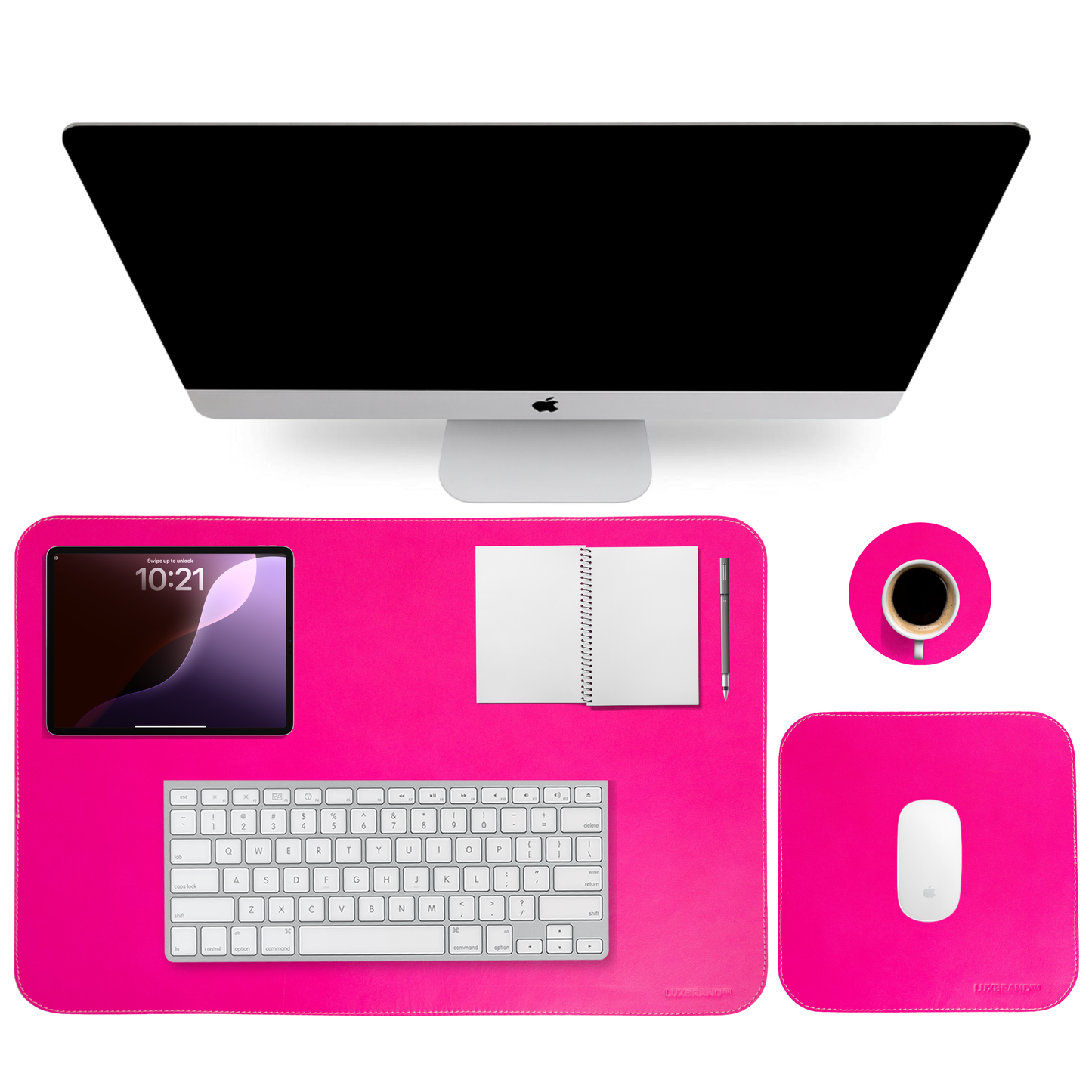 Pink Genuine Leather Desk Mat Set