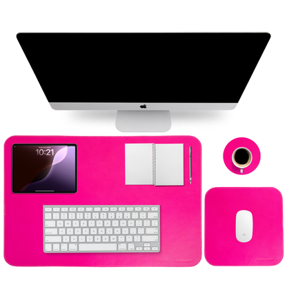 Pink Genuine Leather Desk Mat Set