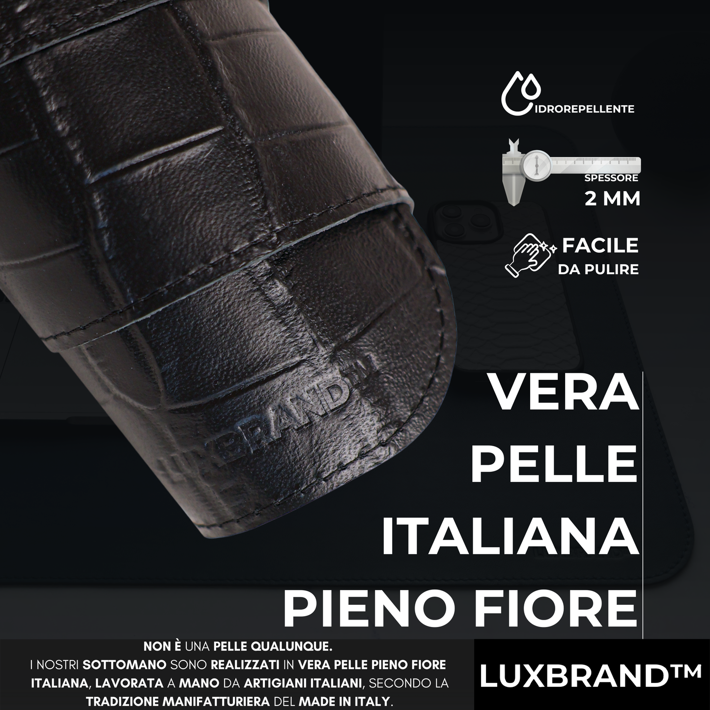 Set di Tappetini da Scrivania in Vera Pelle Cocco Nero