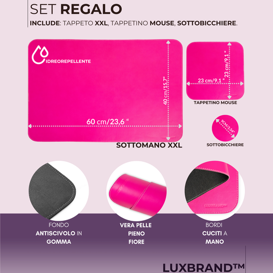 Pink Genuine Leather Desk Mat Set