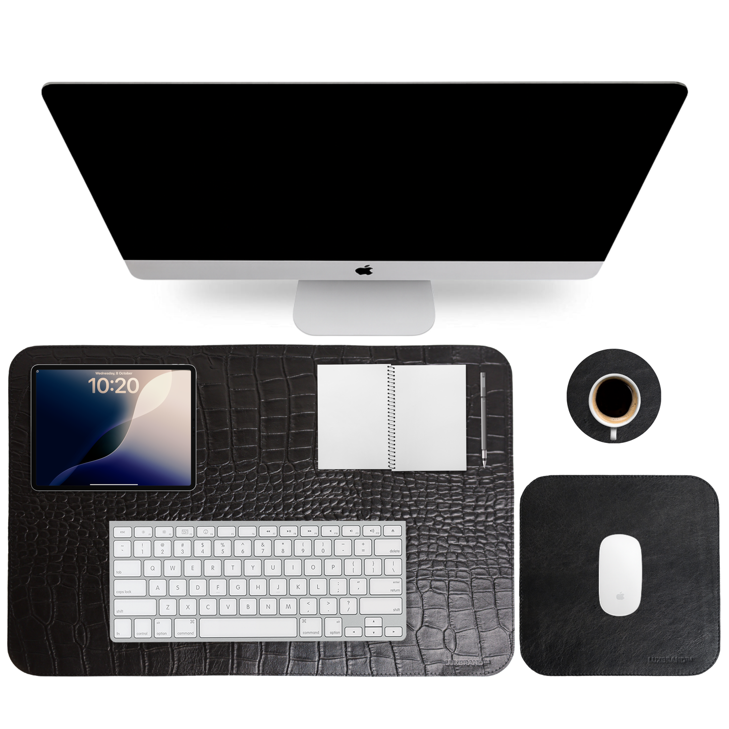 Set di Tappetini da Scrivania in Vera Pelle Cocco Nero