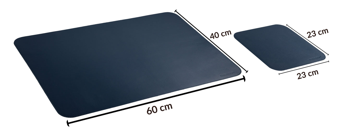 Blue Genuine Leather Desk Mat Set