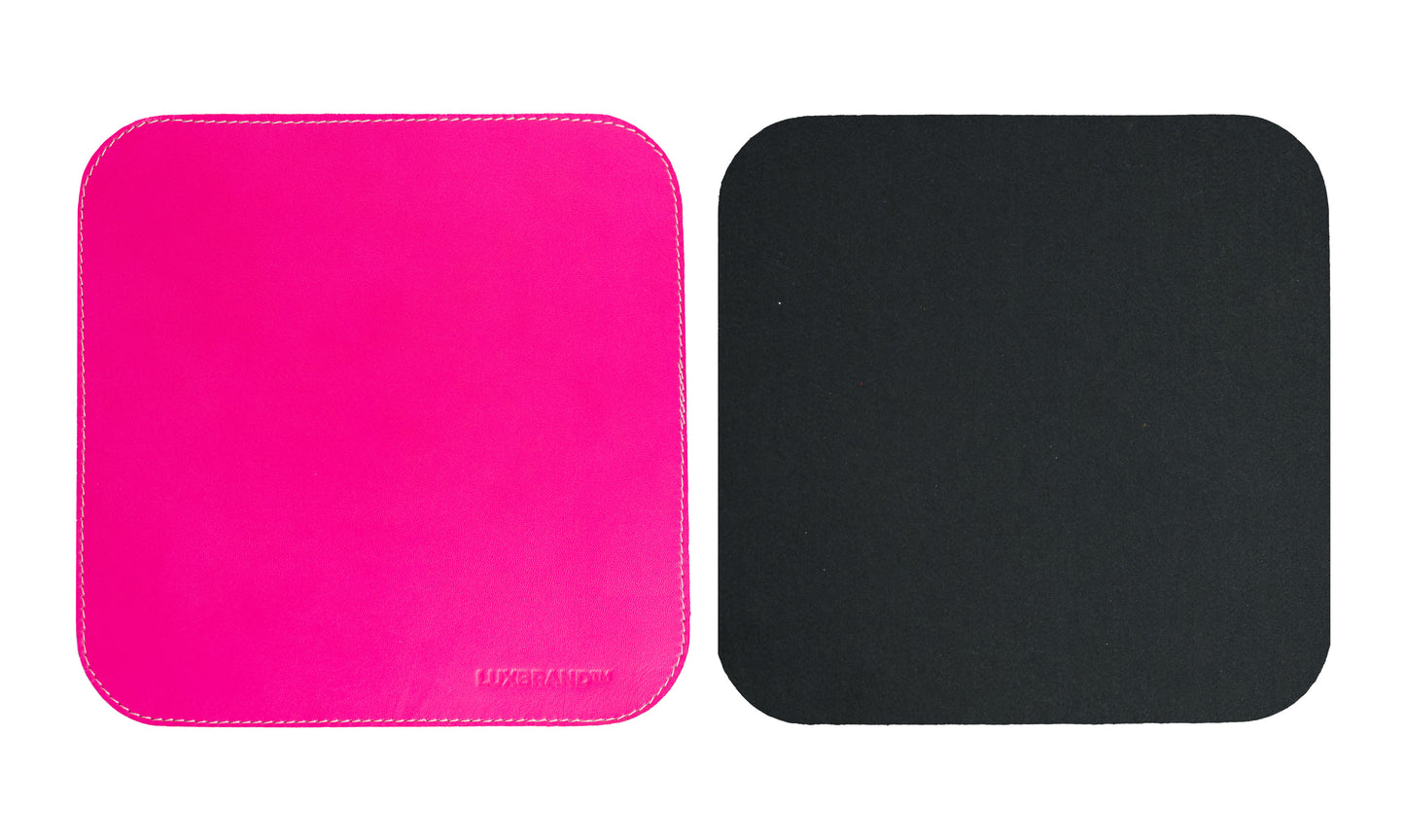 Pink Genuine Leather Desk Mat Set