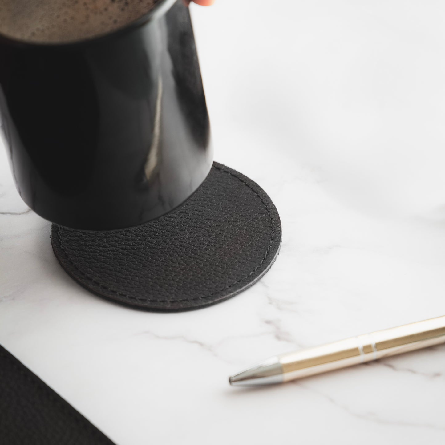 Set di Tappetini da Scrivania in Vera Pelle Nero