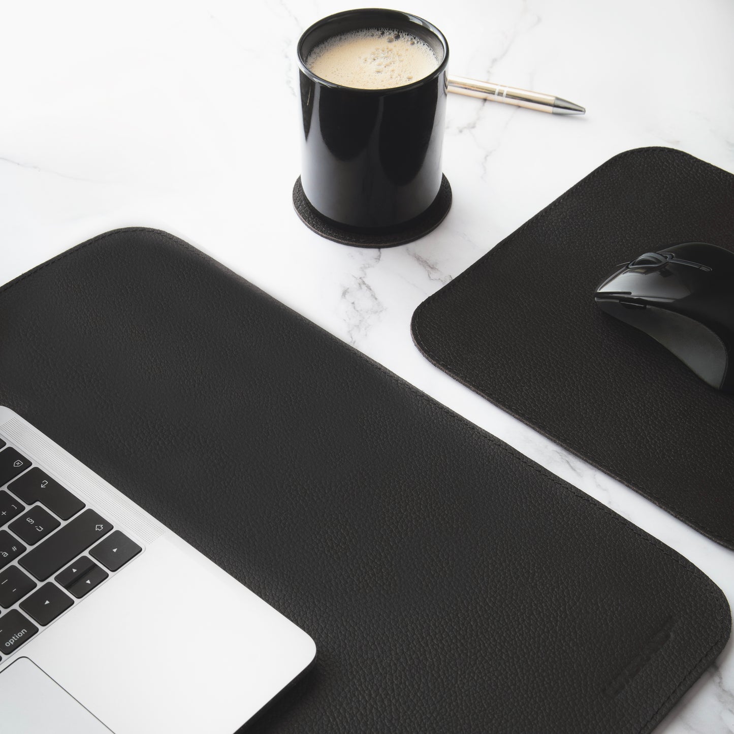 Set di Tappetini da Scrivania in Vera Pelle Nero