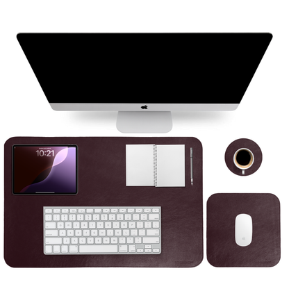 Black Genuine Leather Desk Mat Set